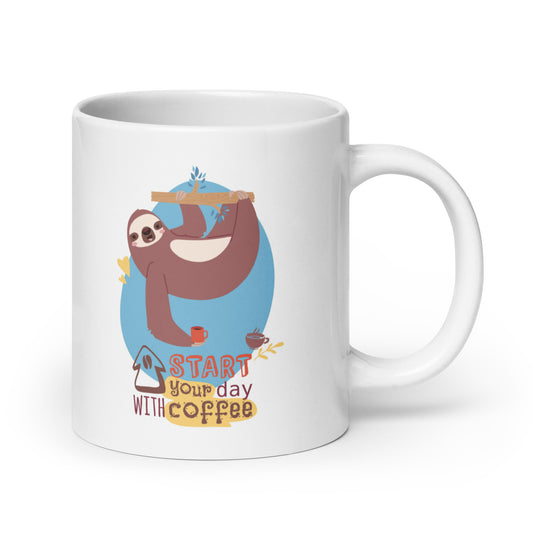 "Start Your Day with Coffee" Sloth Mug - Cute and Inspirational Gift for Coffee Lovers